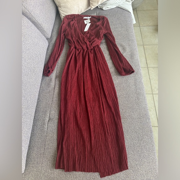 NWT Nordstrom All in Favor Dress Sz Large - Cranberry Crinkle Red Party Midi - Picture 8 of 11